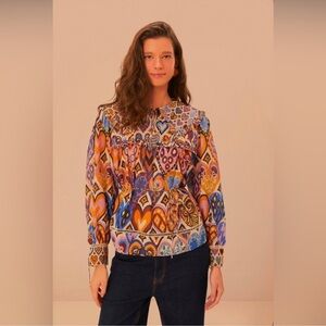 Farm Rio Cream Hearts Ikat Blouse